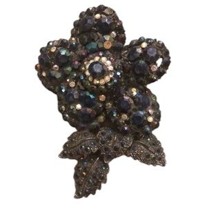 Vintage Rhinestone Flower Pin Brooch Blue Purple Sparkling Statement 2.75”